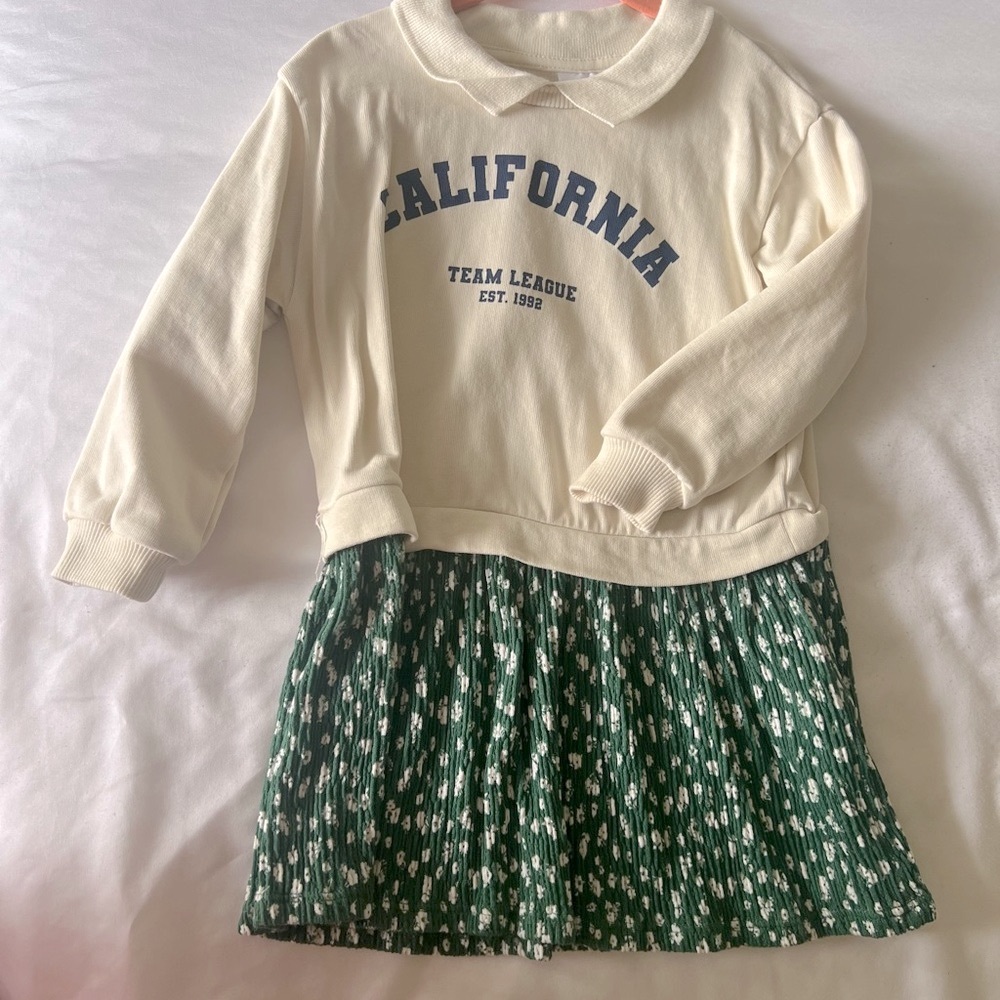 Zara toddler Cream and Green California Team League Dress